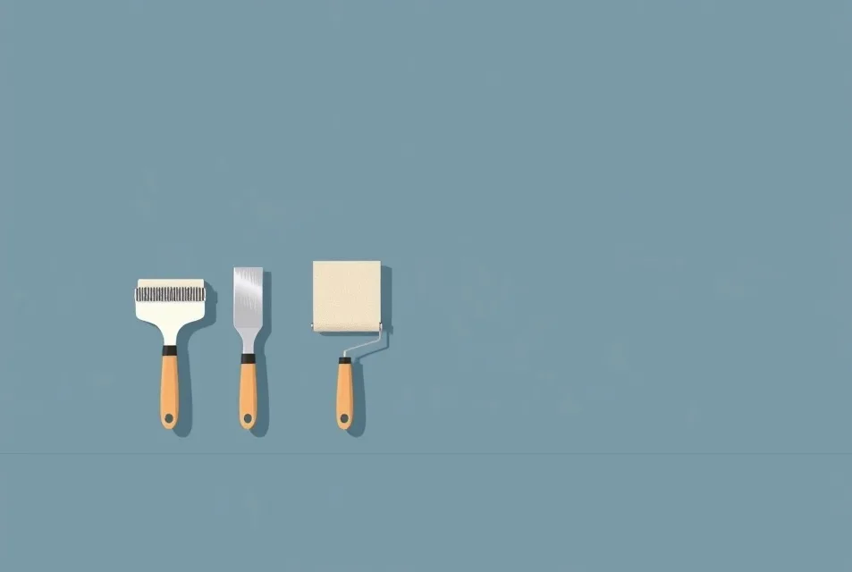 Outils de peinture disposés dans l'ordre des étapes du chantier