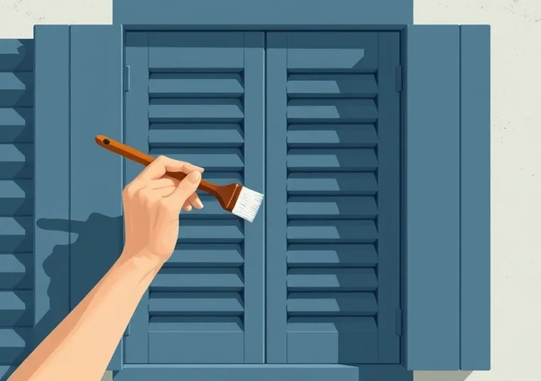 Mise en peinture au pinceau de volets et d'encadrements en bois